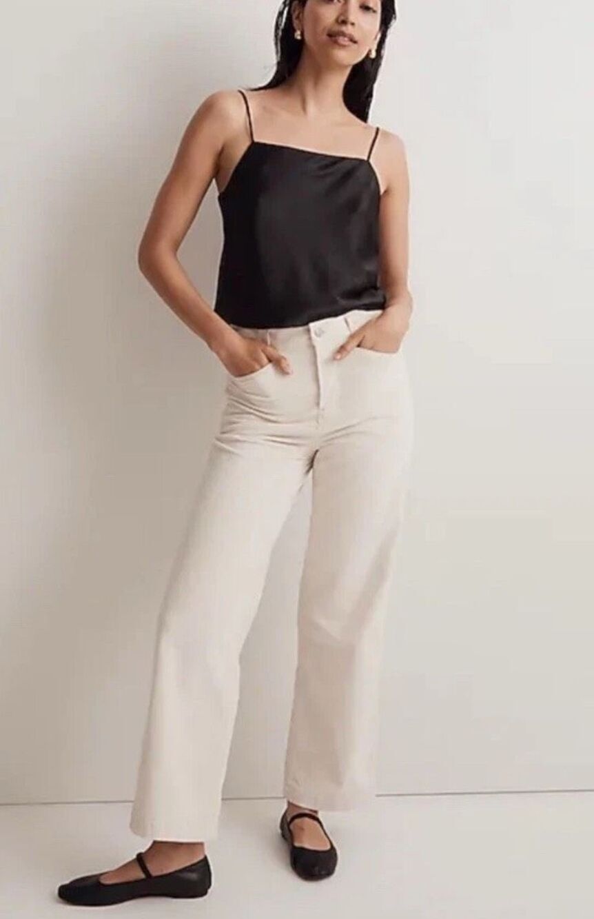 Madewell Emmett Wide-Leg Mid-rise Pants in Corduroy Cream Size 23